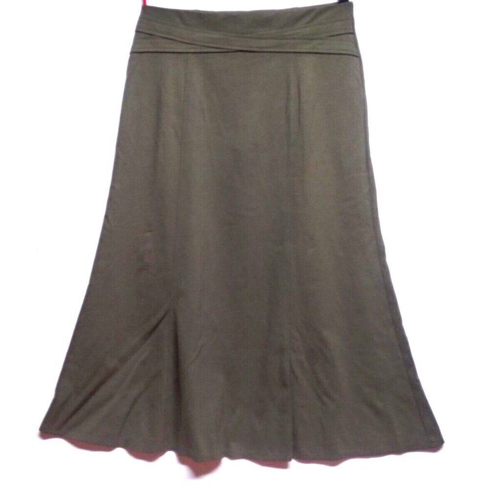 Maxi Skirt Stretch Pull On Olive Green New York Clothing Co Sz M thick flare EUC